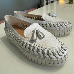 Silent D White Woven Leather Loafers • Tassel Detail • EU 39–40